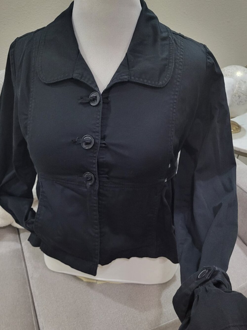 NORI Chic Black Fitted Utility Jacket | 97% Cotton | Edgy Minimalist Core Size L